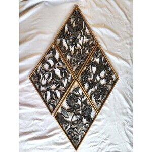 Vintage Burwood Products 1972 Birds Wall Decor Diamond Set Of 4 MCM Hollywood